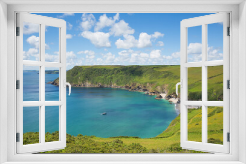 Fototapeta Naklejka Na Ścianę Okno 3D - Lantic Bay Cornwall stunning cornish scene with turquoise and blue sea on a beautiful summer day