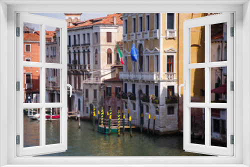 Fototapeta Naklejka Na Ścianę Okno 3D - View of Venice Grand Canal with gandola. Architecture and landmarks of Venice. Venice postcard
