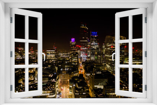 Fototapeta Naklejka Na Ścianę Okno 3D - London city night  skyline drone view 