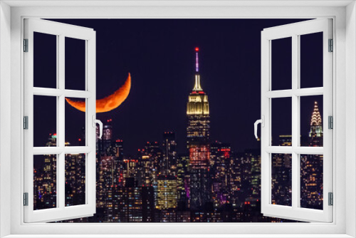 Fototapeta Naklejka Na Ścianę Okno 3D - Moon over Manhattan