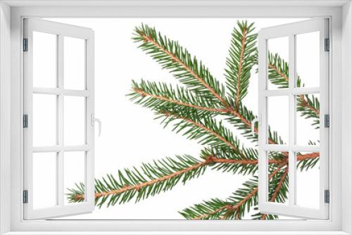 Fototapeta Naklejka Na Ścianę Okno 3D - Fragment of a spruce branch on a white background. Suitable for collage, banner making and any New Year and Christmas design