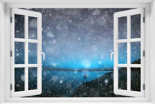 Fototapeta Naklejka Na Ścianę Okno 3D - abstract blurred background, snow falls on the sea, northern cold sea, climate winter view