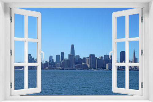 Fototapeta Naklejka Na Ścianę Okno 3D - San Francisco Downtown with Finance Business Building Tower view from Treasure Island at San Francisco, California, USA - Sunny sky day