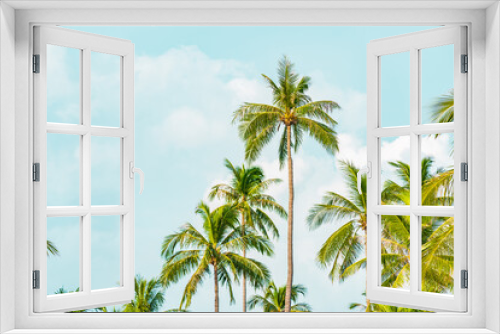 Fototapeta Naklejka Na Ścianę Okno 3D - Beautiful coconut palm tree on sky with cloud