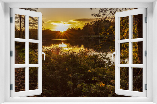 Fototapeta Naklejka Na Ścianę Okno 3D - Sonnenuntergang im Herbst am Jägersburger Weiher-Saarland-Deutschland