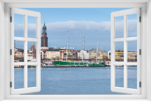 Cityscape of Hamburg with modern and old buildings