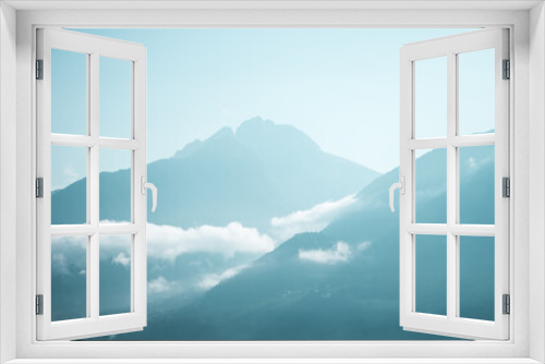 Fototapeta Naklejka Na Ścianę Okno 3D - calm morning scenery in Tirol, Italy with blue mountains and clouds