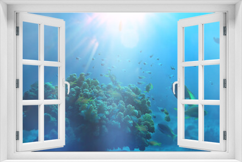 Fototapeta Naklejka Na Ścianę Okno 3D - sun rays scuba reef / blue sea, abstract background, sunny day, rays in water