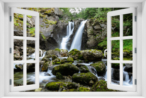 Fototapeta Naklejka Na Ścianę Okno 3D - Double waterfall in a forest