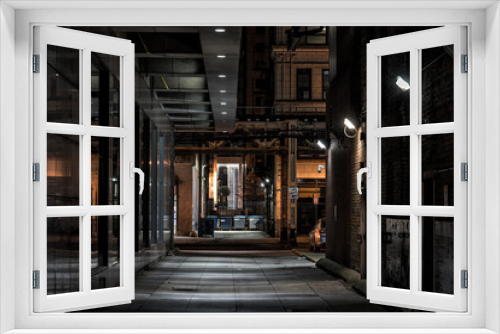 Fototapeta Naklejka Na Ścianę Okno 3D - Alley at night downtown chicago