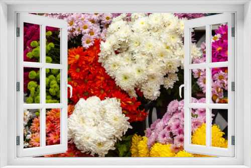 Fototapeta Naklejka Na Ścianę Okno 3D - Colourful bouquet of blooming flowers in outdoor market, Tbilisi