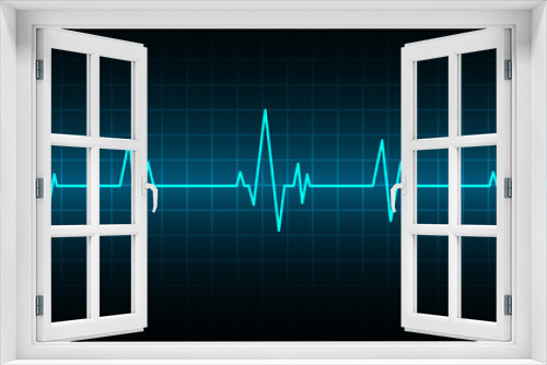 Fototapeta Naklejka Na Ścianę Okno 3D - Blue Heart pulse monitor with signal. Heart beat. ekg icon wave