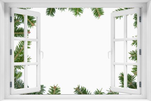 Fototapeta Naklejka Na Ścianę Okno 3D - Fir tree branch frame on white