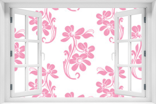 Fototapeta Naklejka Na Ścianę Okno 3D - Vector trendy monochrome baby pink petal flower bunch seamless pattern background on white surface. Perfect use for fabrics, wallpapers, trending projects etc.