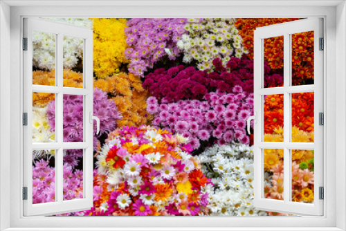 Fototapeta Naklejka Na Ścianę Okno 3D - Colourful bouquet of blooming flowers in outdoor market, Tbilisi