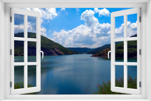 Fototapeta Naklejka Na Ścianę Okno 3D - A lake and mountains