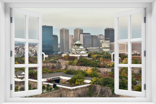 Fototapeta Naklejka Na Ścianę Okno 3D - 日本の大阪城の紅葉