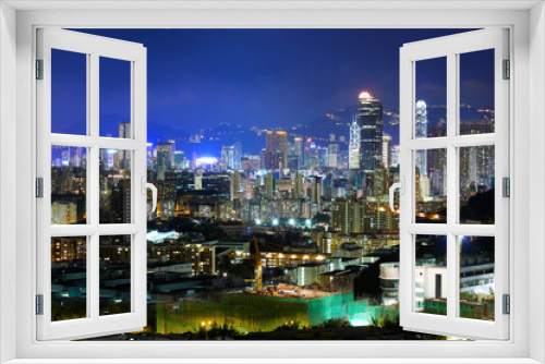 Fototapeta Naklejka Na Ścianę Okno 3D - Hong Kong with crowded buildings at night