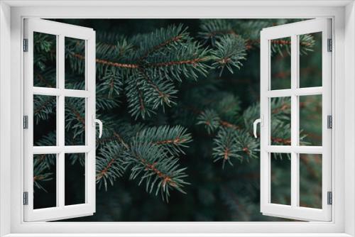 Fototapeta Naklejka Na Ścianę Okno 3D - Fluffy branches of a fir-tree. Christmas wallpaper or postcard concept.