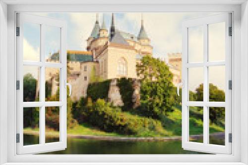 Fototapeta Naklejka Na Ścianę Okno 3D - Panoramic view of the Bojnice castle in Slovakia in summer.