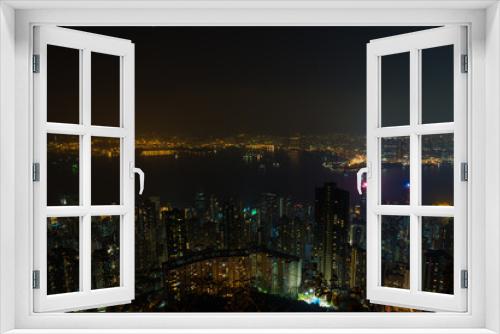 Fototapeta Naklejka Na Ścianę Okno 3D - Top view of skyscrapers in city of Hong Kong perspective view business concept, Cityscape at night