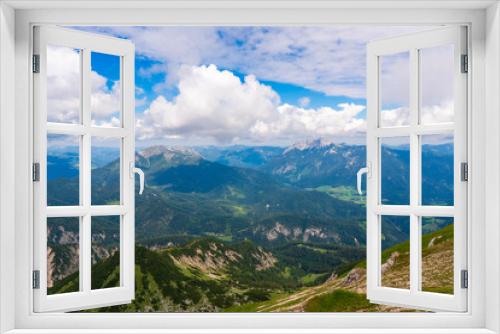 Fototapeta Naklejka Na Ścianę Okno 3D - summer mountains green grass and blue sky landscape near achensee in austria, europe alps in cloudy day