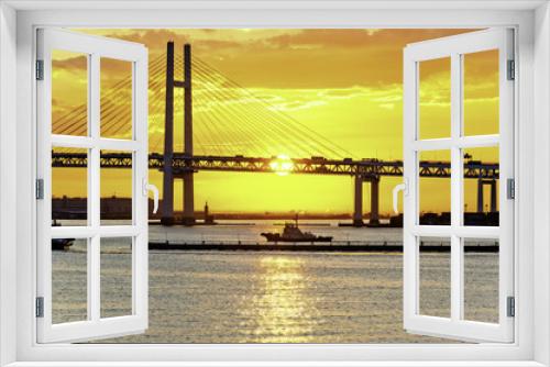 Fototapeta Naklejka Na Ścianę Okno 3D - Bay Bridge over sunrise in Yokohama, Japan