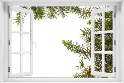 Fototapeta Naklejka Na Ścianę Okno 3D - Pine branches isolated on white background, seamless pattern. Christmas and New Year background.