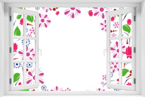 Fototapeta Naklejka Na Ścianę Okno 3D - floral frame in the form of leaves, flowers and butterflies in bright colors for creativity