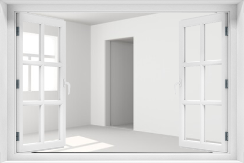 Fototapeta Naklejka Na Ścianę Okno 3D - Empty room inside interior, realistic 3d illustration. Abstract white room, empty wall. Realistic white light in the room. Beautiful background for your product. 3D Render