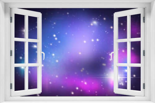 Fototapeta Naklejka Na Ścianę Okno 3D - Sfondo viola astratto universo. Spazio cosmico con le galassie, stelle, pianeti e supernove. Nebulosa. Via lattea. Banner. 