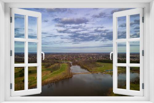Fototapeta Naklejka Na Ścianę Okno 3D - Aerial view from Jacobson park lake toward city of Lexington, Kentucky