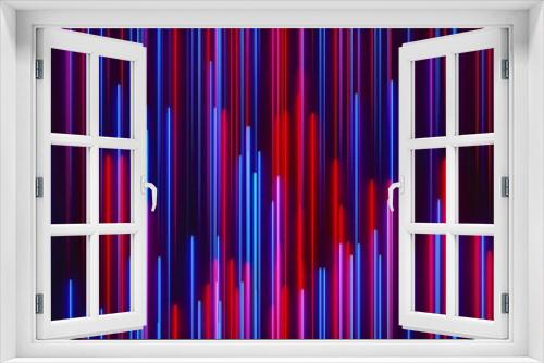 Fototapeta Naklejka Na Ścianę Okno 3D - Many vertical neon lighting lines, abstract computer generated backdrop, 3D rendering