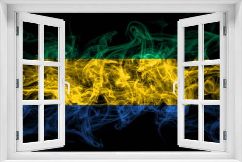 Gabon, Gabonese, Gabonian smoke flag isolated on black background