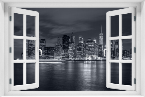 Fototapeta Naklejka Na Ścianę Okno 3D - Panorama new york city at night in monochrome blue tonality