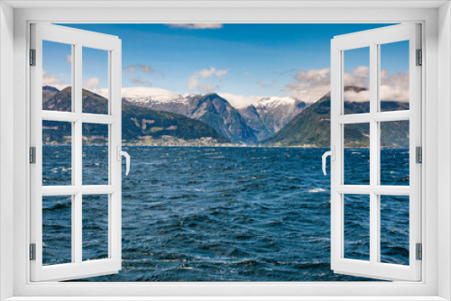 Fototapeta Naklejka Na Ścianę Okno 3D - Norwegian fjord seen from ferry boat