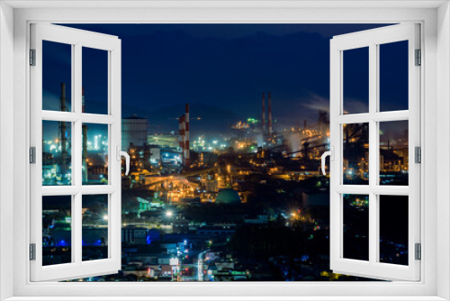 Fototapeta Naklejka Na Ścianę Okno 3D - Night view of the factory zone, steelworks