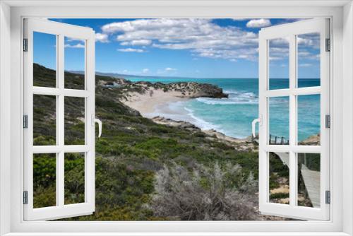 Fototapeta Naklejka Na Ścianę Okno 3D - Scenic view of wooden footpath leading to beach at De Hoop nature Reserve, South Africa.