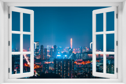 Fototapeta Naklejka Na Ścianę Okno 3D - Panoramic city night lighting in Shenzhen, China