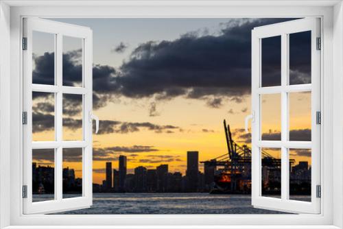 Fototapeta Naklejka Na Ścianę Okno 3D - Beautiful panorama Port Miami Downtown Brickell in background at sunset dramatic sky