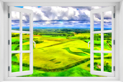 Fototapeta Naklejka Na Ścianę Okno 3D - Beautiful rural landscape colorful painting looks like picture.
