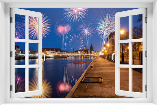 Fototapeta Naklejka Na Ścianę Okno 3D - New year celebrate fireworks over Old Town of Gdansk. Poland, Europe