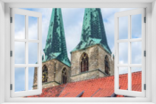 Towers of old gothic church in Quedlinburg, Hermany