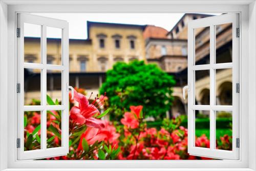 Fototapeta Naklejka Na Ścianę Okno 3D - Basilica of St Lawrence Garden cloister flower bokeh Florence