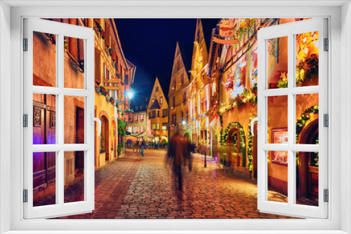 Fototapeta Naklejka Na Ścianę Okno 3D - cozy street of Kaysersberg old village on Christmas holidays. Alsace, France