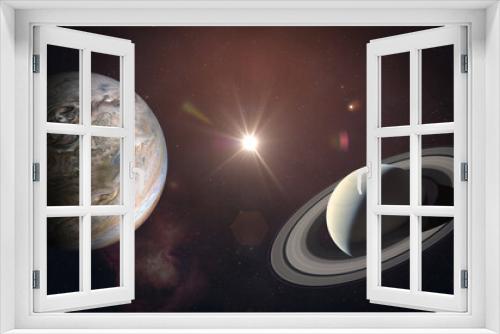 Fototapeta Naklejka Na Ścianę Okno 3D - Jupiter and Saturn Meet. Elements of this image furnished by NASA.