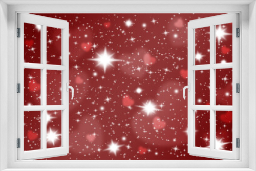 Fototapeta Naklejka Na Ścianę Okno 3D - Abstract red blurred background with bright hearts, sparkling bokeh. Valentine's day wallpaper.
