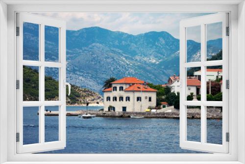 Fototapeta Naklejka Na Ścianę Okno 3D - view of Bay of Kotor shore from the sea, Montenegro