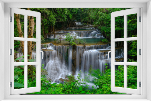 Fototapeta Naklejka Na Ścianę Okno 3D - Huay Mae Khamin Waterfall, 4st floor, named Chatkeaw, located at Srinakarin Dam National Park Kanchanaburi Province, Thailand