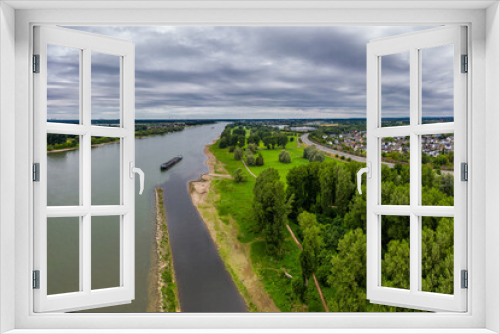 Fototapeta Naklejka Na Ścianę Okno 3D - Panoramic view of the Rhine  near Leverkusen, Germany. Drone photography.